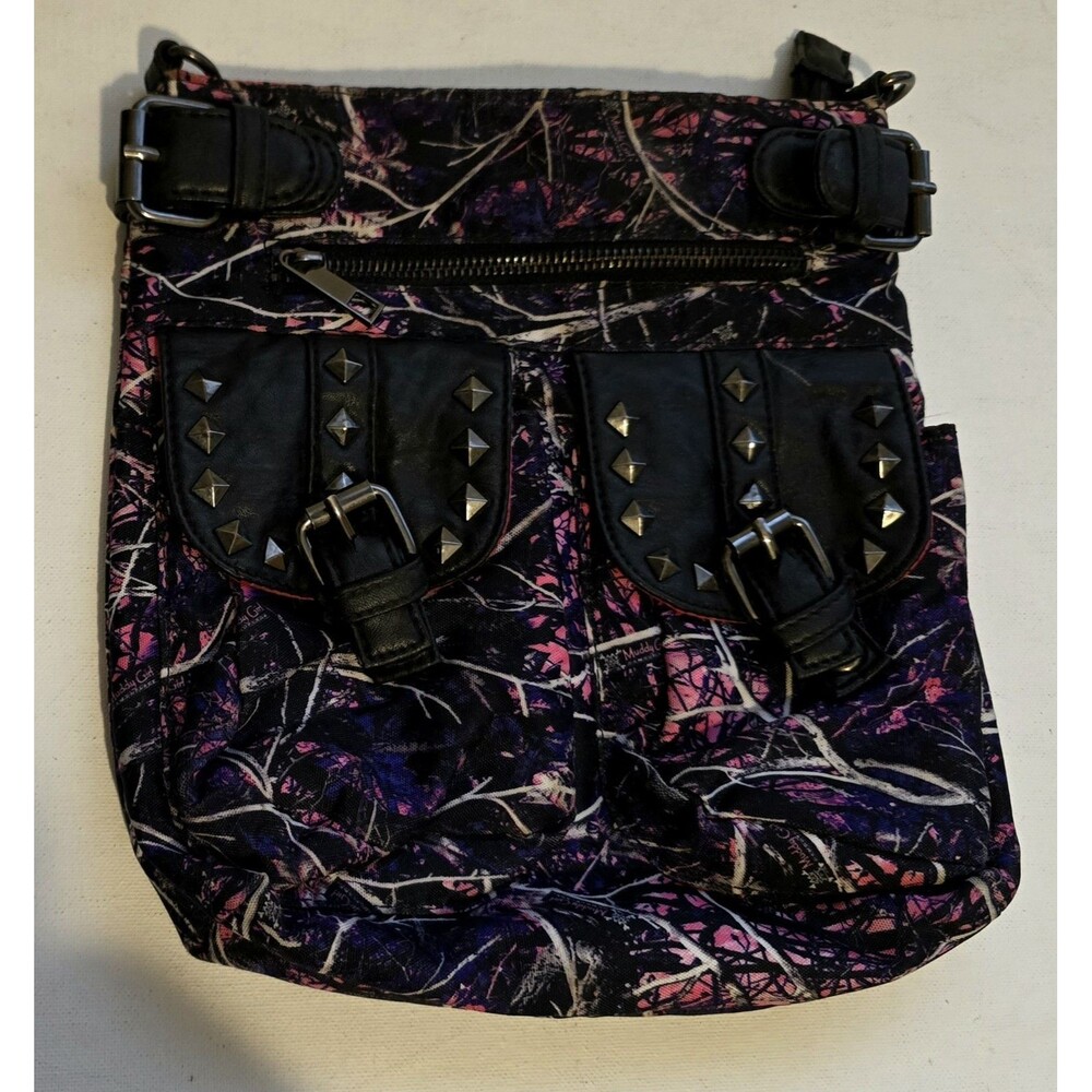 Monte Vista Muddy Girl Camouflage Studded Purse Handbag Blk Purple & Pink Buckle